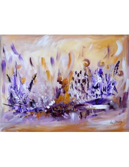 Tableau violet ocre sur plaque de bois