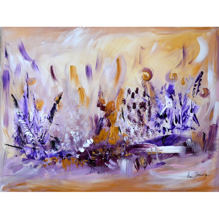 Tableau violet ocre sur plaque de bois
