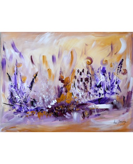 Tableau violet ocre sur plaque de bois