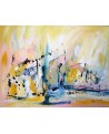 Tableau abstrait jaune bleu rose