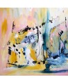 Tableau abstrait jaune bleu rose