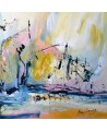Tableau abstrait jaune bleu rose