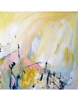 Tableau abstrait jaune bleu rose