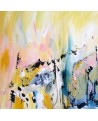 Tableau abstrait jaune bleu rose