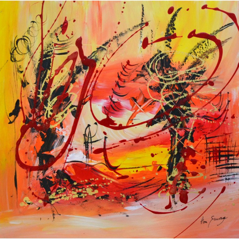 tableau abstrait orange rouge jaune