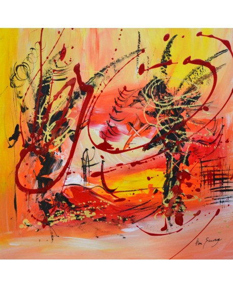 tableau abstrait orange rouge jaune