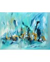 Tableau abstrait bleu turquoise sur plaque de bois