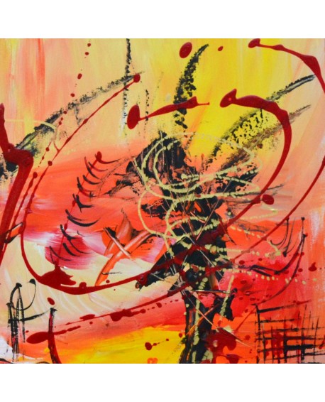 tableau abstrait orange rouge jaune