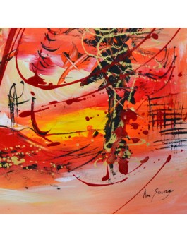 tableau abstrait orange rouge jaune