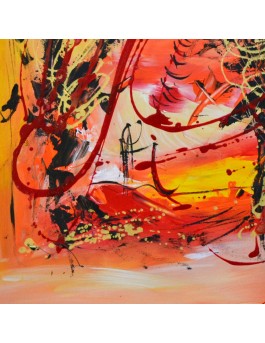 tableau abstrait orange rouge jaune