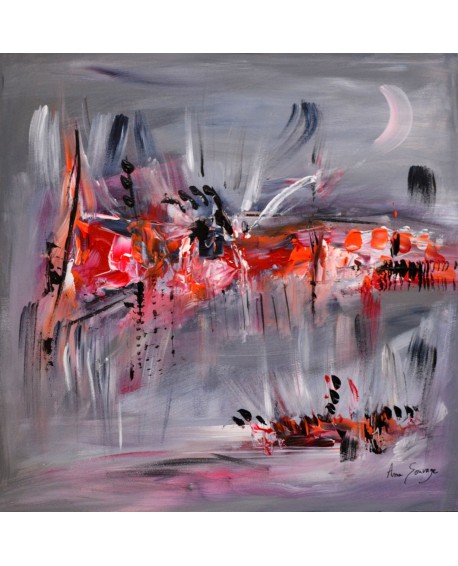 Tableau abstrait gris orange rouge