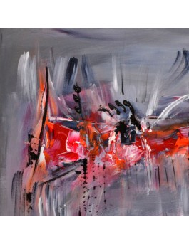 Tableau abstrait gris orange rouge