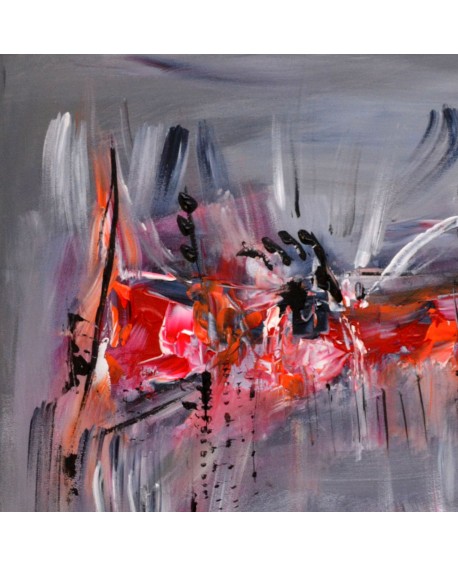 Tableau abstrait gris orange rouge