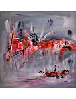 Tableau abstrait gris orange rouge