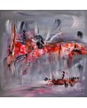 Tableau abstrait gris orange rouge