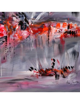 Tableau abstrait gris orange rouge