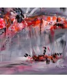 Tableau abstrait gris orange rouge