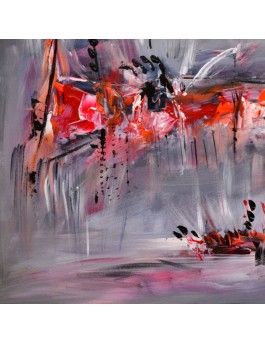 Tableau abstrait gris orange rouge