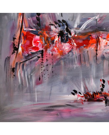 Tableau abstrait gris orange rouge