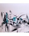 tableau abstrait noir et blanc touche de bleu