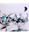 tableau abstrait noir et blanc touche de bleu