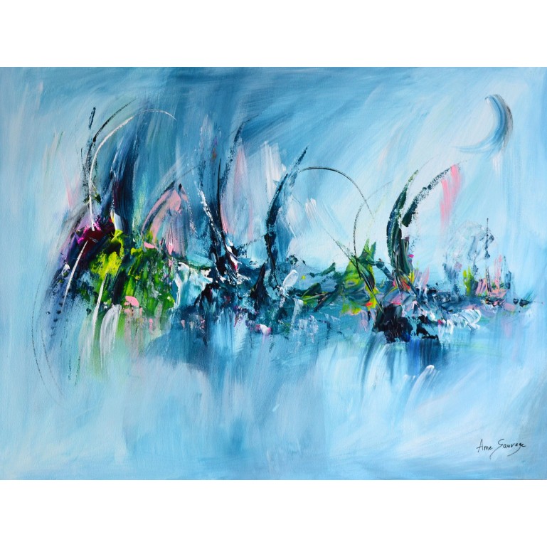 tableau abstrait bleu à l'acrylique