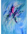 tableau abstrait bleu vertical papillon