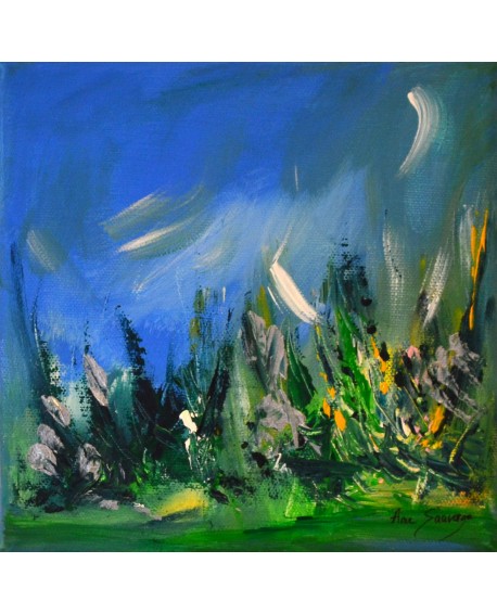 tableau abstrait bleu vert nature