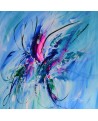 Le papillon magnifique - tableau abstrait bleu vertical sur plaque de bois