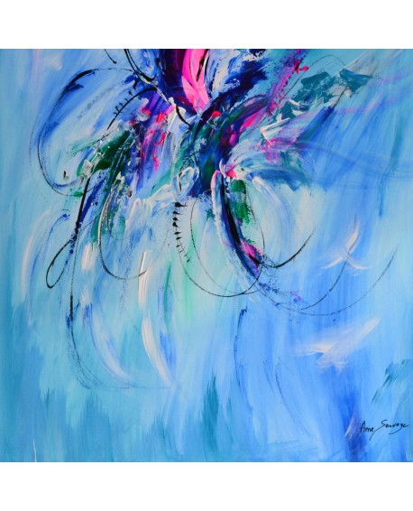 Le papillon magnifique - tableau abstrait bleu vertical sur plaque de bois