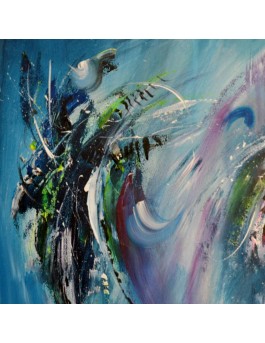 tableau bleu abstrait sur plaque de bois