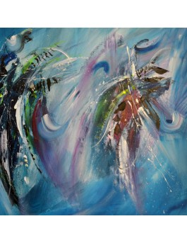 tableau bleu abstrait sur plaque de bois