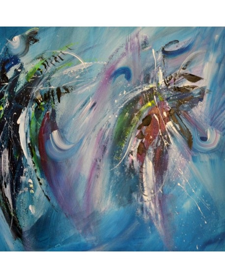 tableau bleu abstrait sur plaque de bois