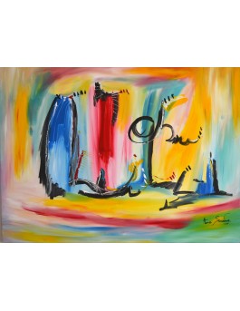 grand tableau abstrait multicolore
