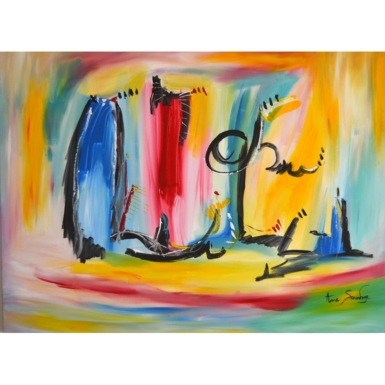 grand tableau abstrait multicolore