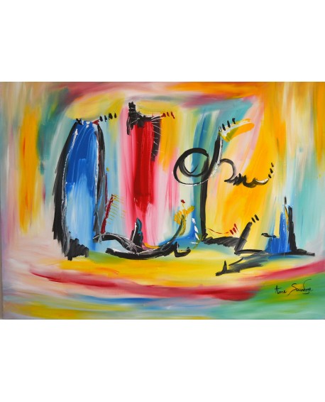 grand tableau abstrait multicolore