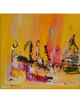 tableau abstrait jaune au couteau