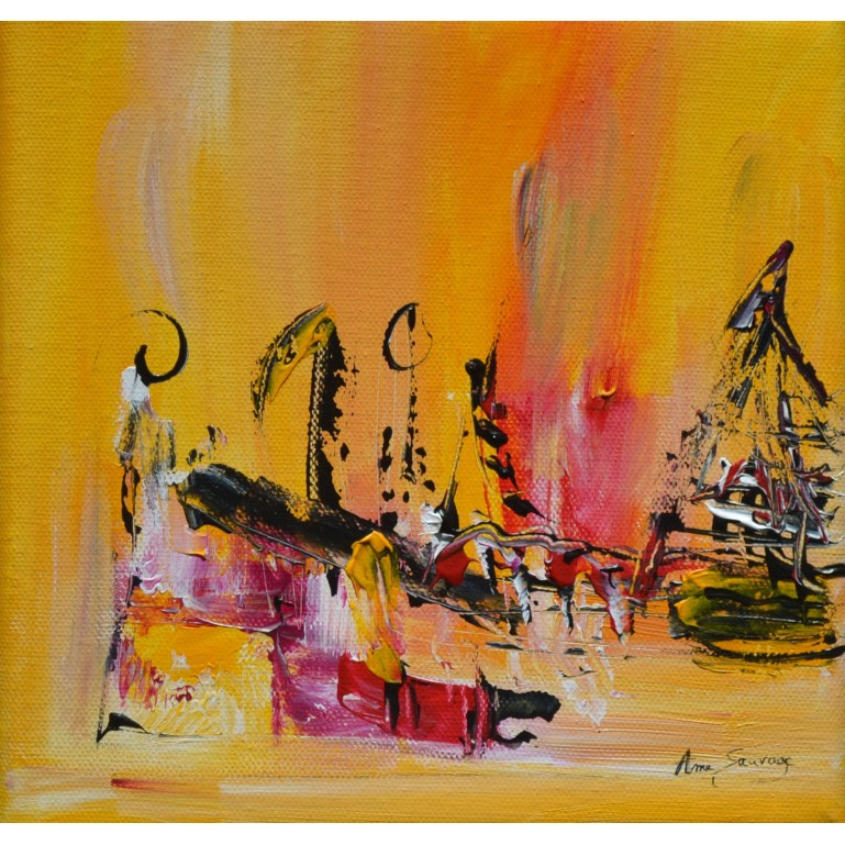 tableau abstrait jaune au couteau