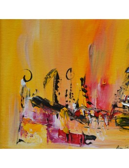 tableau abstrait jaune au couteau