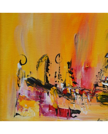 tableau abstrait jaune au couteau