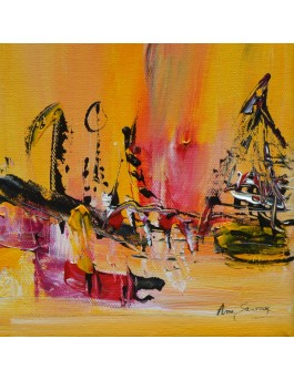tableau abstrait jaune au couteau