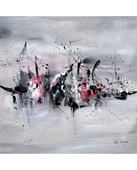 Tableau abstrait gris noir blanc roug