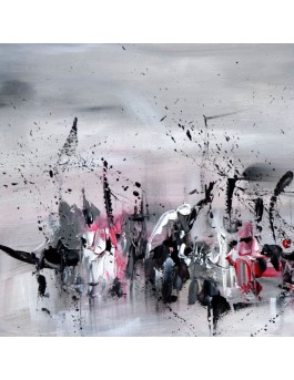 Tableau abstrait gris noir blanc roug
