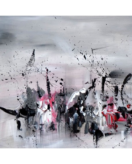 Tableau abstrait gris noir blanc roug