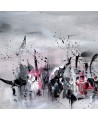 Tableau abstrait gris noir blanc roug
