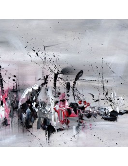 Tableau abstrait gris noir blanc roug