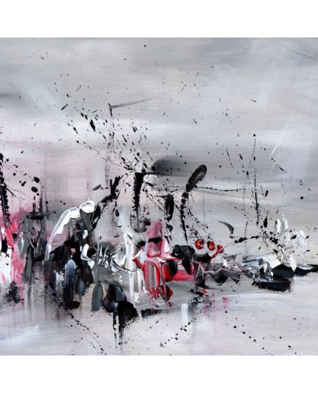 Tableau abstrait gris noir blanc roug