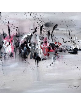 Tableau abstrait gris noir blanc roug