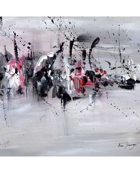 Tableau abstrait gris noir blanc roug
