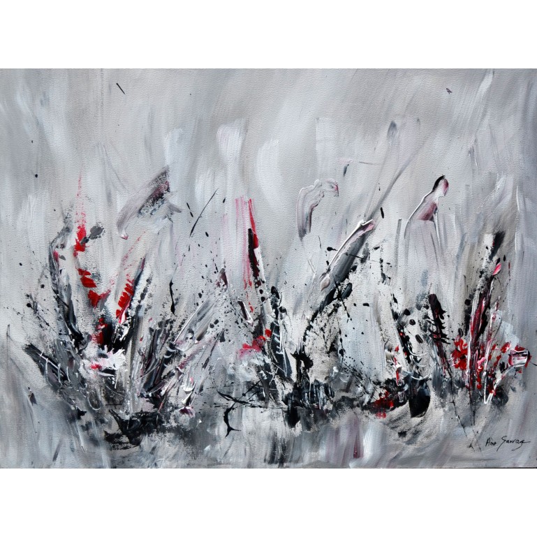 tableau abstrait gris noir blanc rouge moderne